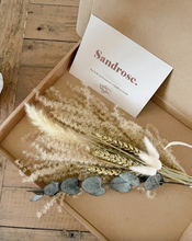 Load image into Gallery viewer, Green &amp; Gold Christmas Letterbox Flowers With Eucalyptus &amp; Pampas
