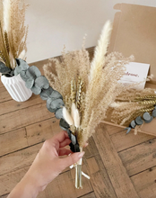 Load image into Gallery viewer, Green &amp; Gold Christmas Letterbox Flowers With Eucalyptus &amp; Pampas
